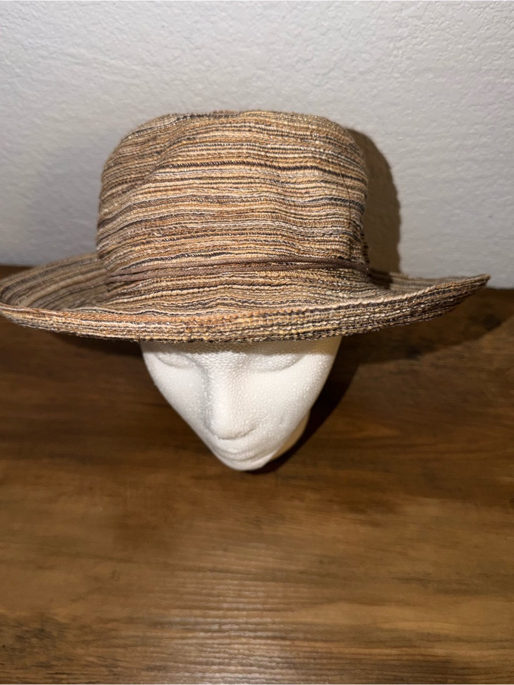 Scala Collezione Women's Striped Wide Brim Sun Hat Brown/Beige One Size EUC